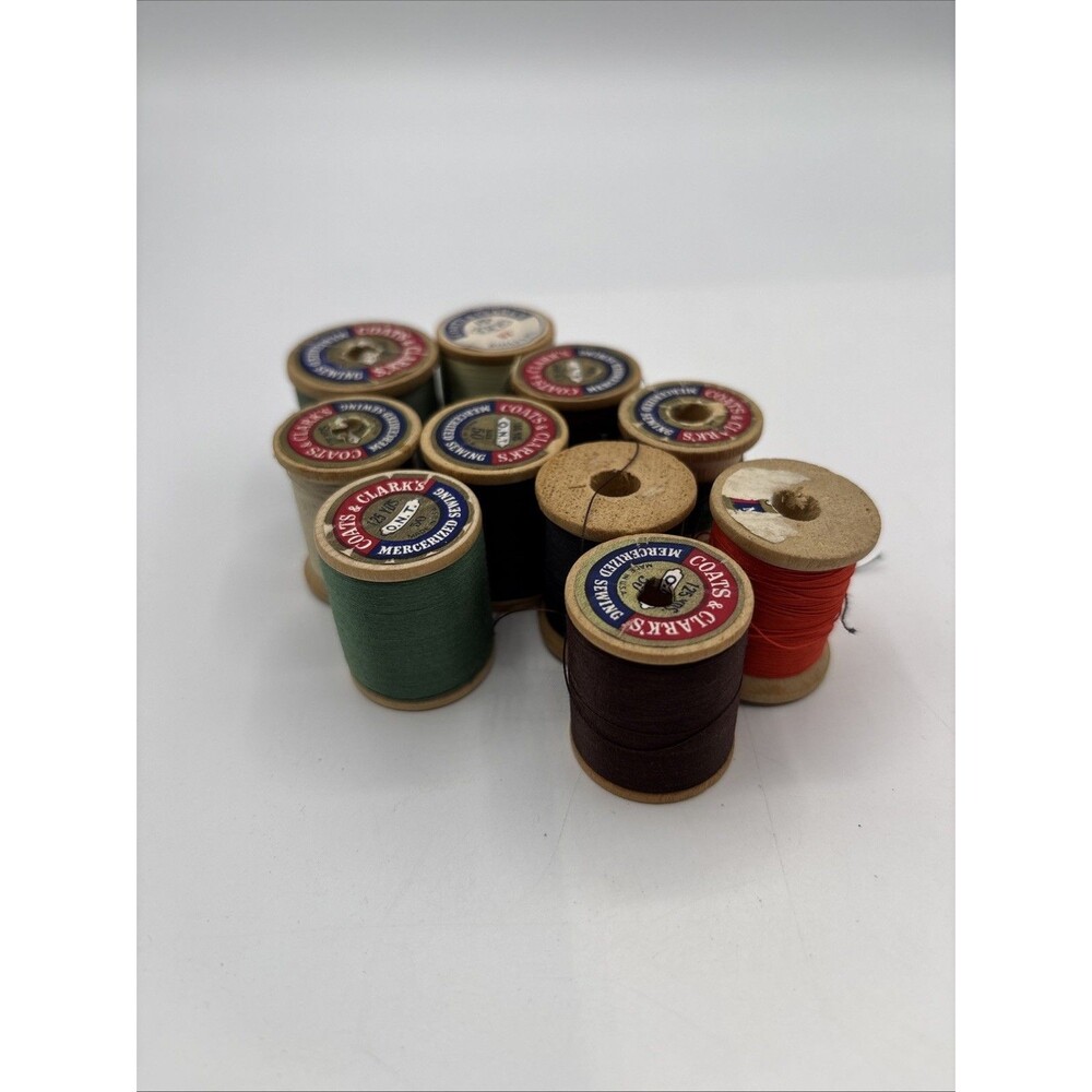 Vintage Coats &Clarks  Woods Spool Thread Lot /10 Assorted Colors Boilfast Used